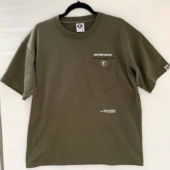 AAPE A Bathing Ape Tee T Shirt Mens M Olive Streetwear Logo Graphic Minimalist - Picture 2 of 13